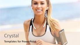  Presentation with beach - PPT theme featuring woman-jogging-on-the-beach background and a lemonade colored foreground