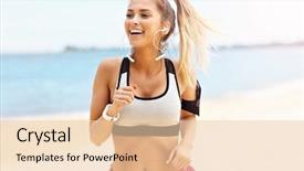  Presentation with running - Amazing theme having woman jogging on the beach backdrop and a lemonade colored foreground