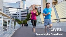  Presentation with healthy building - Slides consisting of woman jogging together city bridge background and a gray colored foreground