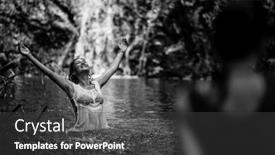  Presentation with waterfall woman - PPT theme featuring woman-joying-swimming background and a dark gray colored foreground