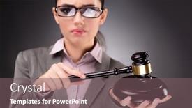  Presentation with justice - Theme featuring woman-judge-with-gavel background and a gray colored foreground