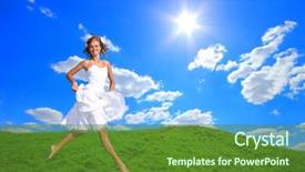  Presentation with joy - Beautiful presentation design featuring woman jumping for joy on a grass hill backdrop and a tawny brown colored foreground