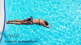  Presentation with swimming pool - Slide deck featuring woman-jumping-into-the-swimming background and a cyan colored foreground