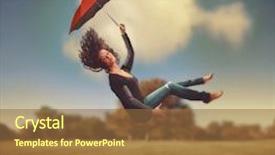  Presentation with vintage retro - Beautiful slide set featuring woman jumping on a trampoline backdrop and a tawny brown colored foreground