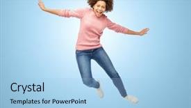  Presentation with african people - Amazing presentation design having woman jumping over blue background backdrop and a light blue colored foreground