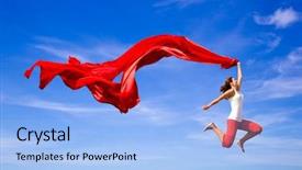  Presentation with tissue - PPT theme enhanced with woman jumping over the blue background and a light blue colored foreground