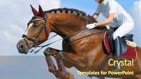  Presentation with horse - Cool new slides with woman jumping with bay horse backdrop and a tawny brown colored foreground