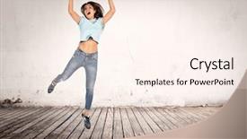  Presentation with clarinet - Presentation theme with woman jumping with clarinet in her hands indoors background and a cream colored foreground