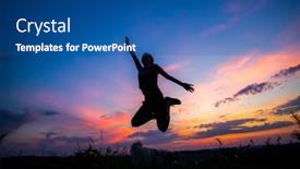  Presentation with joy - PPT theme consisting of woman-jumping-with-joy-against background and a ocean colored foreground