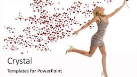  Presentation with red and white rose petals - Audience pleasing presentation theme consisting of woman jumping with petals falling backdrop and a  colored foreground