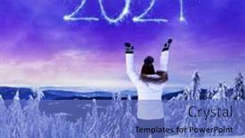  Presentation with new year card - Presentation enhanced with woman-jumps-in-a-snowy background and a teal colored foreground