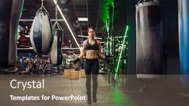  Presentation with boxing - Presentation theme having woman-jumps-with-a-skipping background and a violet colored foreground