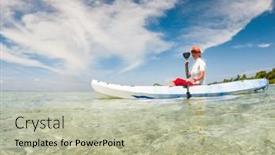  Presentation with clear - Slide deck consisting of woman-kayaking-in-clear-tropical background and a mint green colored foreground