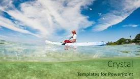  Presentation with clear - PPT layouts enhanced with woman-kayaking-in-clear-tropical background and a mint green colored foreground