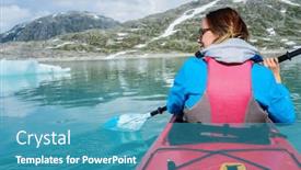  Presentation with glacier - Slide set enhanced with woman kayaking on styggvatnet glacier lake near jostedalsbreen glacier norway background and a teal colored foreground