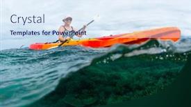  Presentation with kayaking - PPT theme featuring woman-kayaking-over-a-tropical background and a sky blue colored foreground