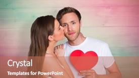  Presentation with pink green - Amazing slides having woman kissing man as he holds heart against pink and green planks backdrop and a coral colored foreground