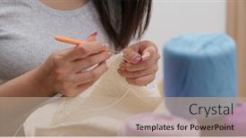  Presentation with crochet - Slide set consisting of woman knits crochet at home background and a coral colored foreground