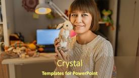  Presentation with needles - Slide deck consisting of woman-knitter-in-her-workshop background and a tawny brown colored foreground