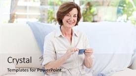  Presentation with knitting - Audience pleasing presentation consisting of woman knitting at home backdrop and a soft green colored foreground