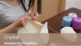  Presentation with crochet - Presentation design having crocheted - woman knitting with crochet hook background and a coral colored foreground