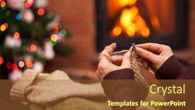  Presentation with christmas holidays - Audience pleasing presentation consisting of woman-knitting-woolen-socks-sitting backdrop and a tawny brown colored foreground