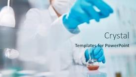  Presentation with lab - PPT theme enhanced with woman-lab-technician-with-flask background and a light blue colored foreground