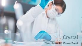  Presentation with pipette - Cool new presentation design with woman-lab-technician-with-pipette backdrop and a light blue colored foreground
