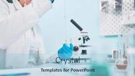  Presentation with pipette - Beautiful presentation theme featuring woman-lab-technician-with-pipette backdrop and a light blue colored foreground
