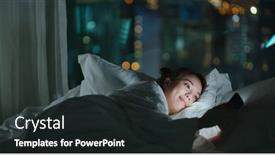  Presentation with mobile use - PPT layouts with woman-lay-down-on-bed background and a dark gray colored foreground