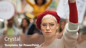  Presentation with women rights - Cool new presentation with woman-leading-a-group backdrop and a coral colored foreground