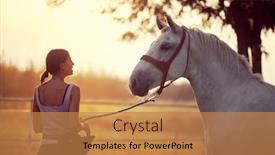  Presentation with nature countryside - Colorful presentation theme enhanced with woman-leading-her-horse-back backdrop and a coral colored foreground
