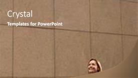  Presentation with railing - Presentation with woman-leaning-against-railing-looking background and a coral colored foreground