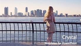  Presentation with railing - Slide deck featuring woman leaning on berth railing background and a gray colored foreground