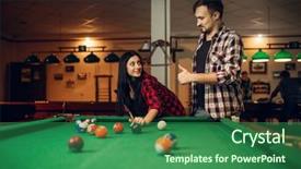  Presentation with learn - Amazing theme having woman learn to play billiard backdrop and a ocean colored foreground