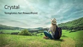  Presentation with green mountains - PPT layouts featuring woman leasure and relaxing background and a  colored foreground