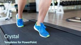  Presentation with treadmill - Slide set having woman legs on treadmill background and a ocean colored foreground