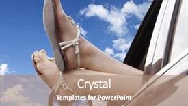  Presentation with windows - Slide set enhanced with sandals - woman legs out the windows background and a coral colored foreground