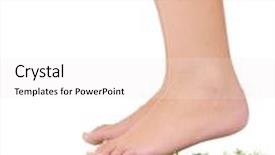  Presentation with oasis - Beautiful theme featuring woman legs walking on small peace of green grass isolated on white representing last oasis concept backdrop and a sky blue colored foreground