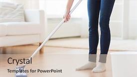  Presentation with housekeeping - Colorful PPT theme enhanced with woman legs with mop cleaning backdrop and a lemonade colored foreground