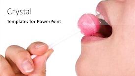  Presentation with lollipop - Theme with woman licking a pink shiny lollipop on white background background and a white colored foreground