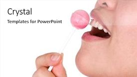  Presentation with lollipop - Slides having woman licking a pink shiny lollipop on white background background and a white colored foreground