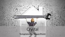  Presentation with woman engineer - Cool new PPT layouts with woman lifting big wrench key backdrop and a  colored foreground