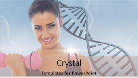  Presentation with dna structure - Slide set with woman lifting dumbbell against dna background and a coral colored foreground