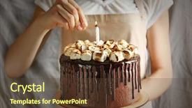  Presentation with lighting - Amazing slide deck having woman lighting a candle on chocolate cake closeup backdrop and a tawny brown colored foreground