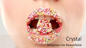  Presentation with sweet candy - Presentation consisting of woman lips cute sweet candy background and a coral colored foreground