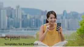  Presentation with hong kong - Audience pleasing slide set consisting of woman-listen-to-cellphone backdrop and a coral colored foreground