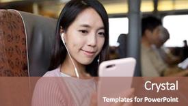  Presentation with music - PPT layouts enhanced with woman-listen-to-music background and a coral colored foreground