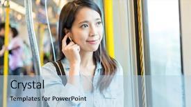  Presentation with train - Slides consisting of woman listen to music background and a light blue colored foreground