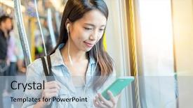  Presentation with music - Slide set consisting of woman listen to music background and a light blue colored foreground